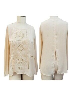 Altar'd State cream embroidered split back top Size Small